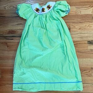 Vibrant Green Gingham Dress with Smocked Turkeys